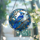 Blue Jay Glass Suncatcher Flower Glass Art Blue Jay Window Hangings Blue Jay Lover Gift Bird Wall Hanging Mother’s Day